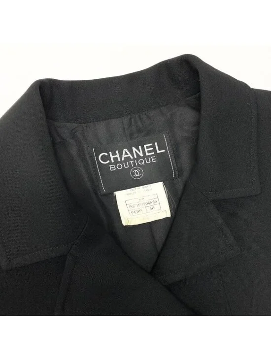 Chanel C Vintage Skirt Set Tailored Jacket 40 Black Silk - Picture 10 of 11
